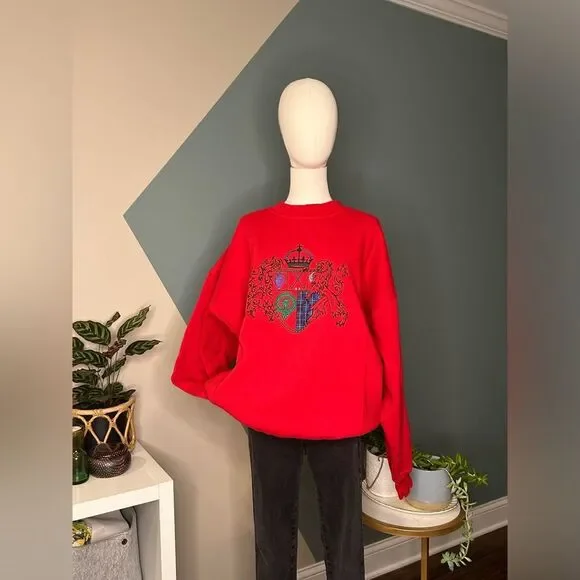 Vintage 80s 90s Pringle Sports Red Crest Sweatshirt Hong Kong Unisex NWT Sz L - Picture 2 of 10